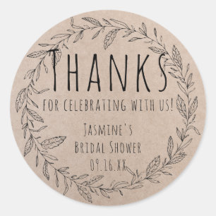 Rustic Kraft Paper  Floral Wreath Bridal Shower Classic Round Sticker