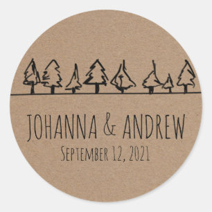 Rustic Kraft Paper Forest Tree Wedding Classic Round Sticker