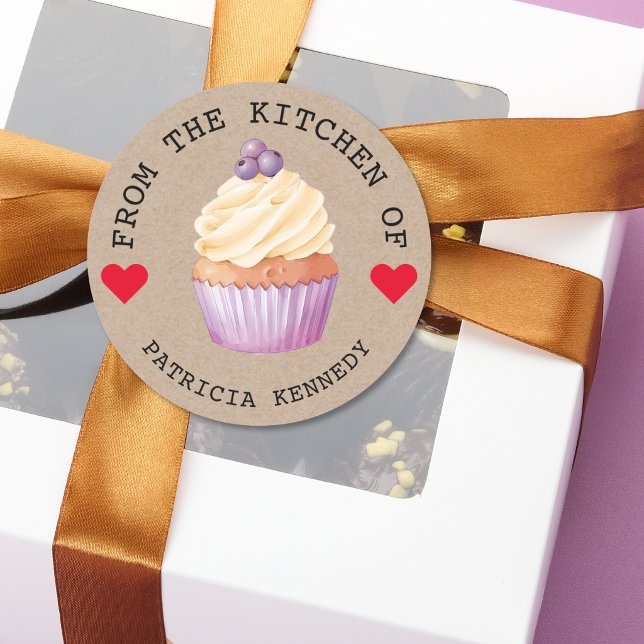 Rustic Kraft Paper From The Kitchen Of  Cupcakes  Classic Round Sticker (Creator Uploaded)
