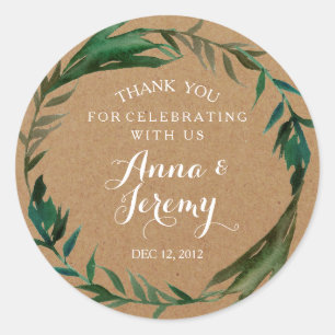 Rustic Kraft Paper Green Wreath Wedding Sticker