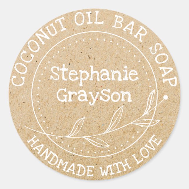 Rustic Kraft Paper Handmade Personalised Classic Round Sticker (Front)