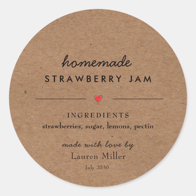 Rustic Kraft paper Homemade Jam Jar  Classic Round Sticker (Front)