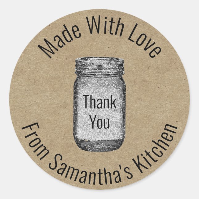 Rustic Kraft Paper Kitchen Mason Jar Thank You Classic Round Sticker (Front)