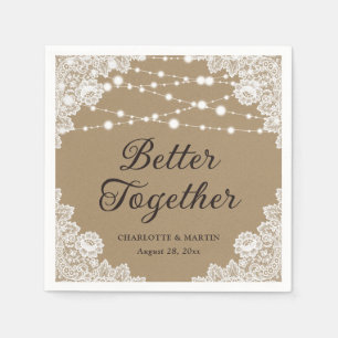 Rustic Kraft Paper Lace String Lights Wedding Napkin