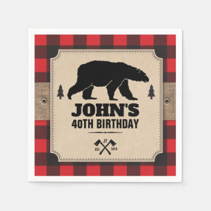 Rustic Kraft Paper Look Buffalo Plaid with Bear Napkin