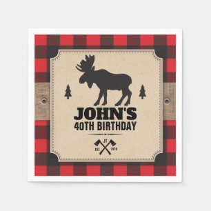 Rustic Kraft Paper Look Buffalo Plaid with Moose Napkin