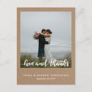 Rustic Kraft Paper Love And Thanks Script Photo Postcard