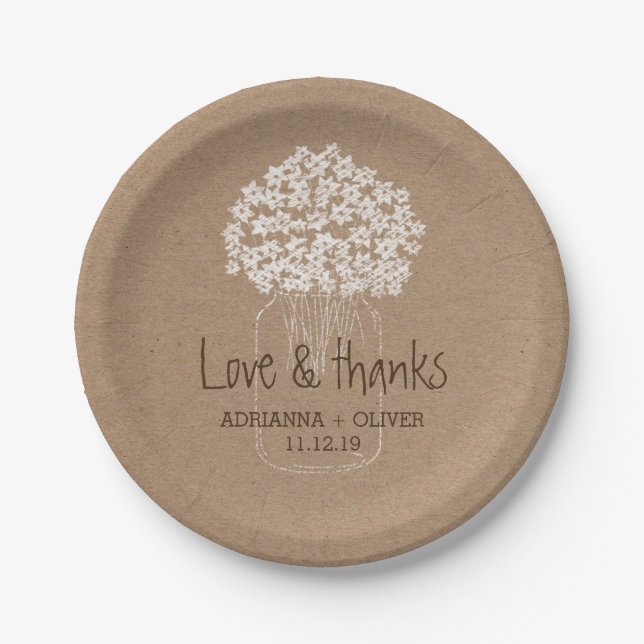 Rustic Kraft Paper Mason Jar Floral Wedding Paper Plate (Front)
