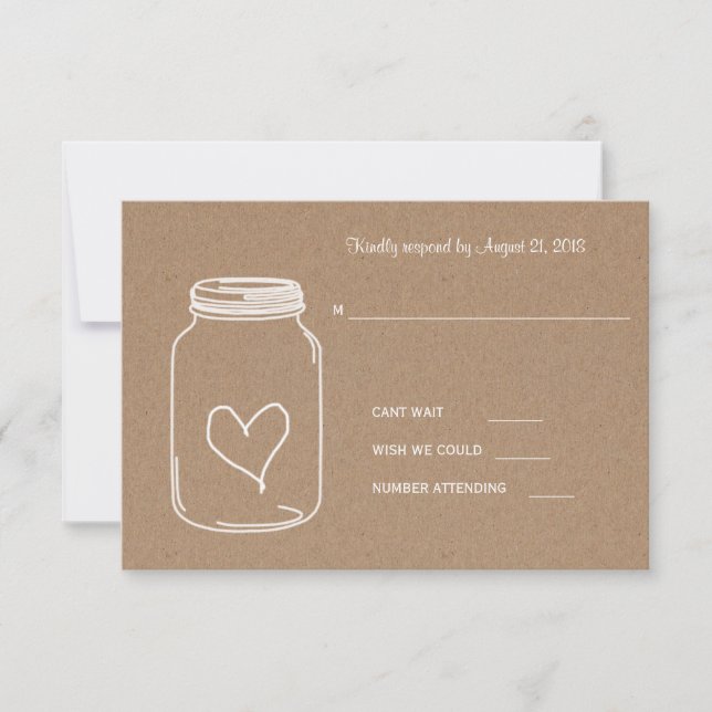 Rustic Kraft Paper Masonjar Heart Wedding RSVP (Front)