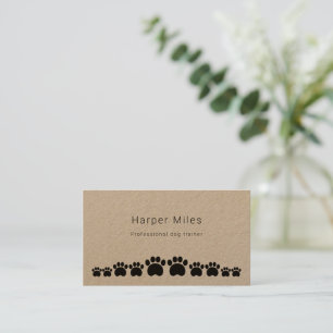 Rustic kraft paper paws dog trainer business card