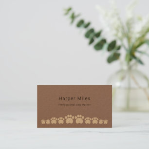Rustic kraft paper paws dog walker business card
