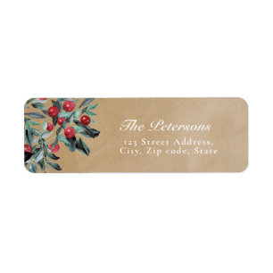 Rustic Kraft Paper Red Christmas Holly Berries