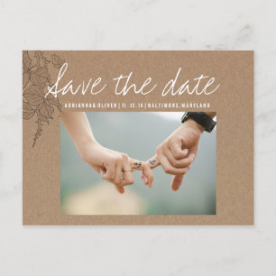 Rustic Kraft Paper Save The Date   Couple Photo Announcement Postcard