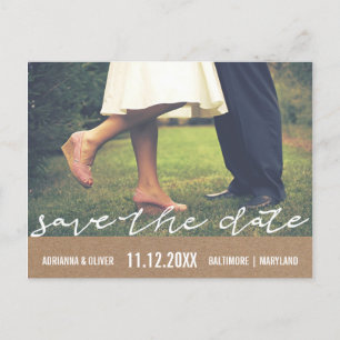 Rustic Kraft Paper Save The Date Typography Photo Announcement Postcard