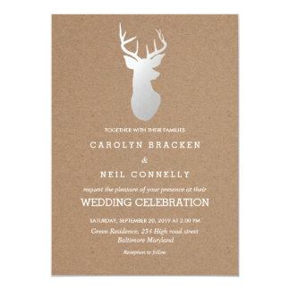 Rustic Kraft Paper Silver Antler Wedding Card Rustic Kraft Paper Silver Antler Wedding Card
