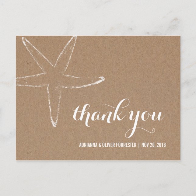 Rustic Kraft Paper Starfish Nautical Wedding Postcard (Front)