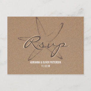 Rustic Kraft Paper Starfish Nautical Wedding RSVP Invitation Postcard