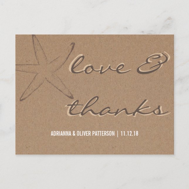 Rustic Kraft Paper Starfish Wedding Thanks Postcard (Front)