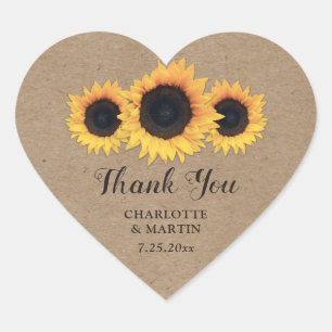 Rustic Kraft Paper Sunflower Thank You Stickers