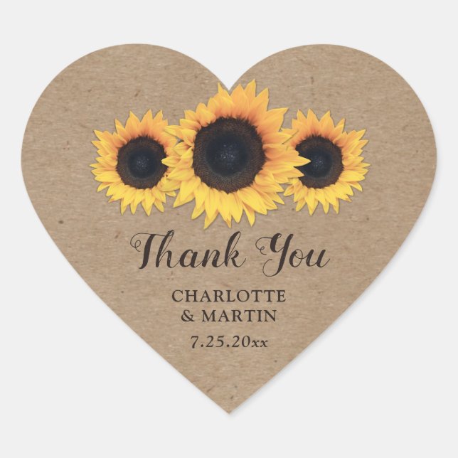 Rustic Kraft Paper Sunflower Thank You Stickers (Front)