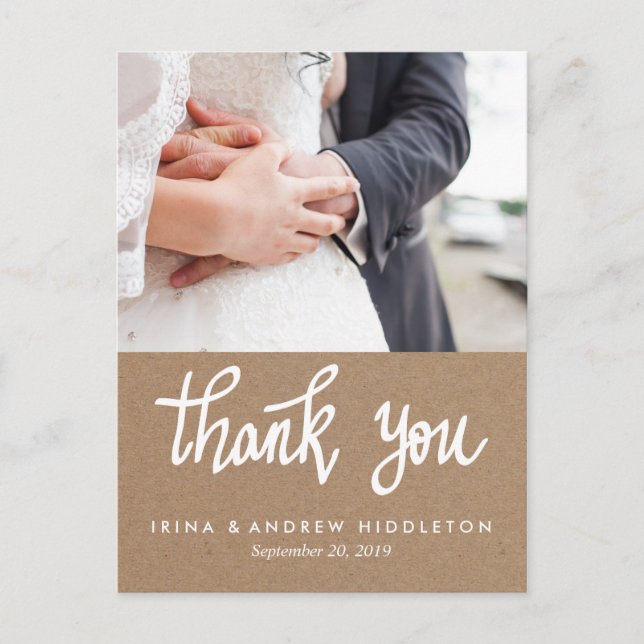 Rustic Kraft Paper Thank You Script Couple Photo Postcard (Front)