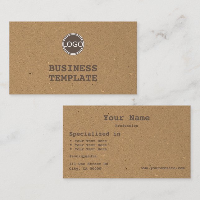 Rustic Kraft Paper Vintage Brown Classic with Logo Business Card (Front/Back)