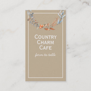 Rustic Kraft Paper Watercolor Leaves Berries Business Card