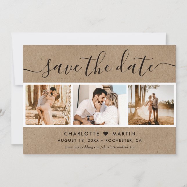Rustic Kraft Paper Wedding 4 Photo Save The Date (Front)