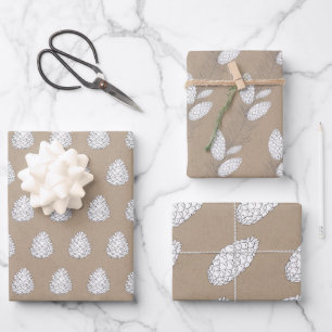 Rustic Kraft Paper White Winter Pine Cones Modern
