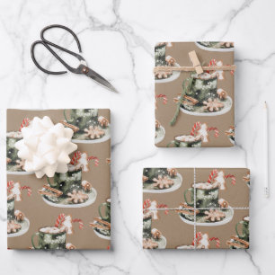 Rustic Kraft Peppermint Cocoa Gingerbread Cookies Wrapping Paper Sheet