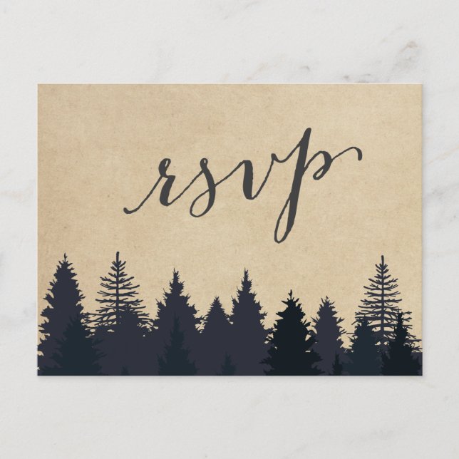 Rustic Kraft Pine Trees Forest RSVP Response Invitation Postcard (Front)