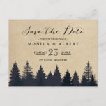 Rustic Kraft Pine Trees Forest Save the Date Announcement Postcard<br><div class="desc">(1) If you are planning send out via USPS(U.S. Postal Service),  please go to our NEW version: https://www.zazzle.com/239659305085914025
 
(2) For further customisation,  please click the "customise further" link and use our design tool to modify this template. 
(3) If you need help or matching items,  please contact me.</div>