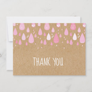 Rustic Kraft Pink Raindrops Thank You Card