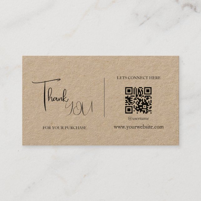 Rustic Kraft QR Code Thank You Card Discount Code  (Front)