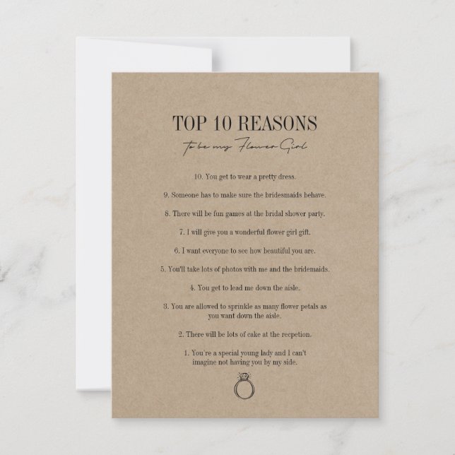 Rustic Kraft Reasons To Be My Flower Girl Card (Front)