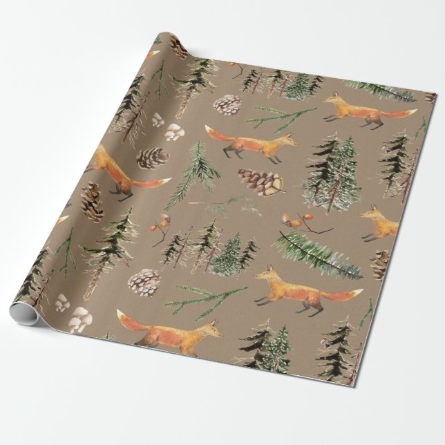Rustic Kraft Red Fox In The Forest Woodland Wrapping Paper (Unrolled)