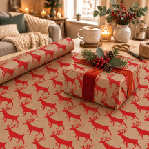 Rustic Kraft Red Stag Reindeer Wrapping Paper