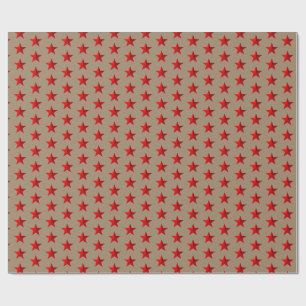Rustic Kraft Red Stars Wrapping Paper
