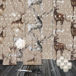 Rustic Kraft Reindeer Stags Large Antlers Wrapping Paper Sheet<br><div class="desc">A Kraft holiday wrapping paper trio set featuring watercolour-painted stag reindeers with large antlers under heavy falling snow.</div>