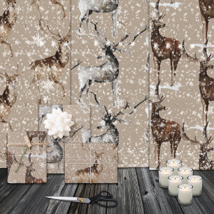 Rustic Kraft Reindeer Stags Large Antlers Wrapping Paper Sheet