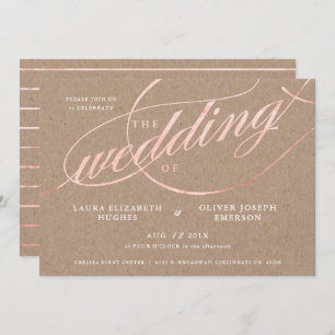 Rustic Kraft & Rose Gold Script Wedding Invitation