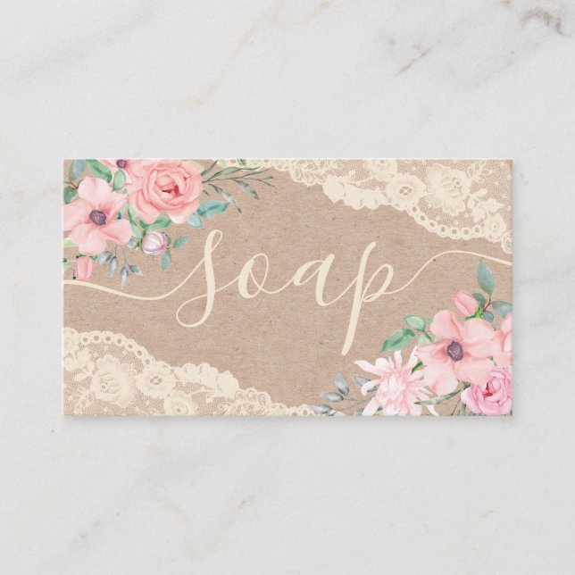 Rustic Kraft Rose Lace Handmade Soap Business Card (Front)