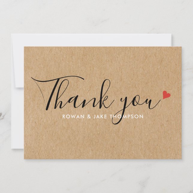 Rustic Kraft Ruby Red Love Hearts Thank You Card (Front)
