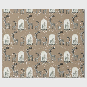 Rustic Kraft Scandinavian Stags Christmas Lights Wrapping Paper