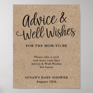 Rustic Kraft Script Baby Shower Advice & Wishes Poster