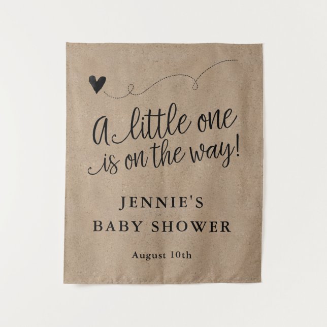 Rustic Kraft Script Baby Shower Backdrop Tapestry (Front)