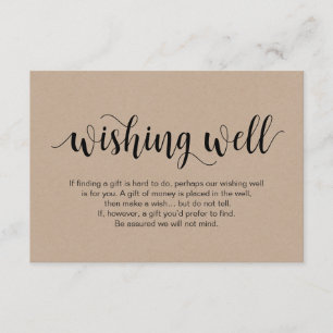 Rustic kraft Script, Black, Wedding Wishing Well Enclosure Card