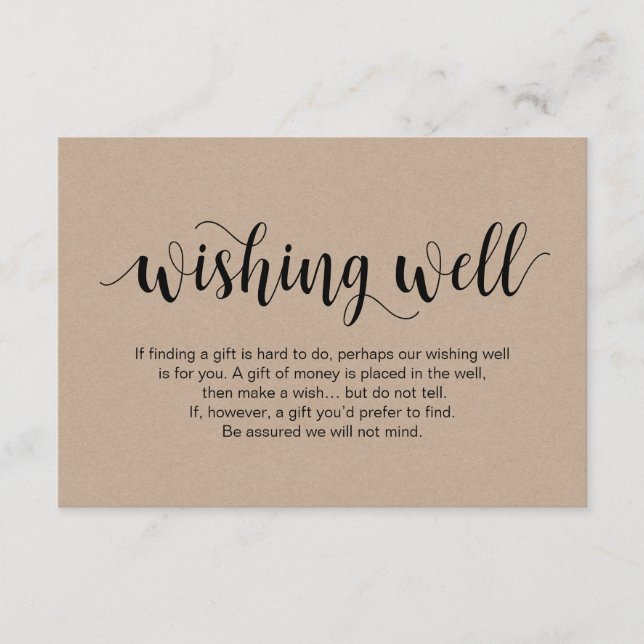 Rustic kraft Script, Black, Wedding Wishing Well Enclosure Card (Front)