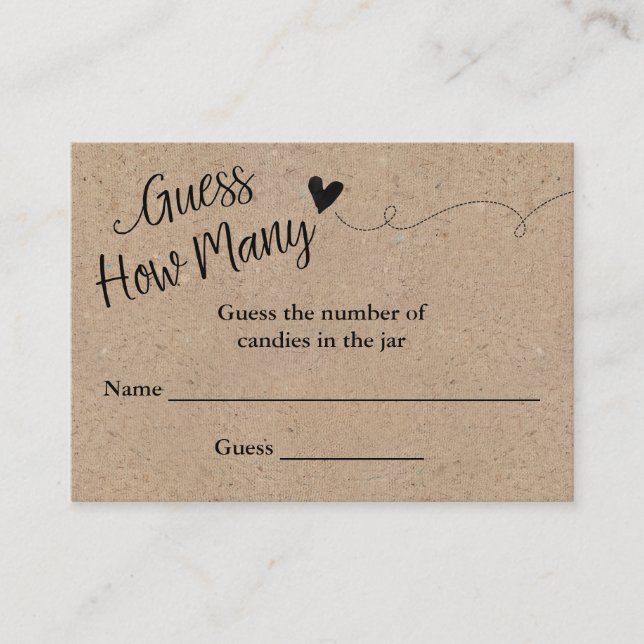 Rustic Kraft Script Guess How Many Game Card (Front)