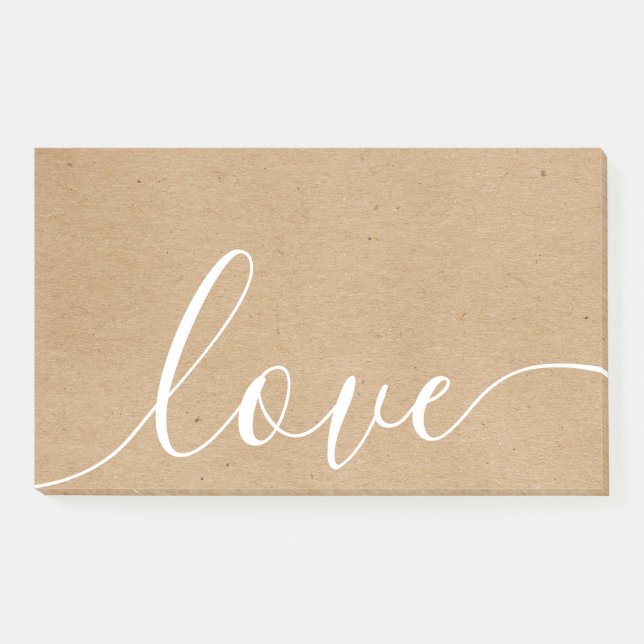 Rustic Kraft Script Love Post-it Notes (Front)